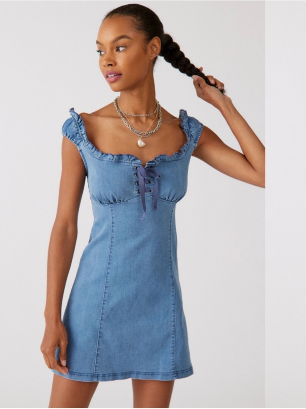 Urban Outfitters Light Blue Denim Lace-Up Mini Dress